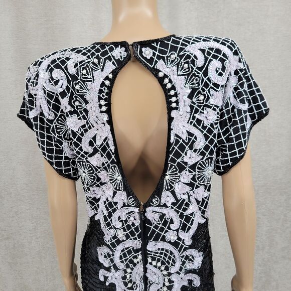 Stenay 80s Vintage Silk Sequin Beaded Cocktail Evening Dress Women's Size 12 - Picture 11 of 16